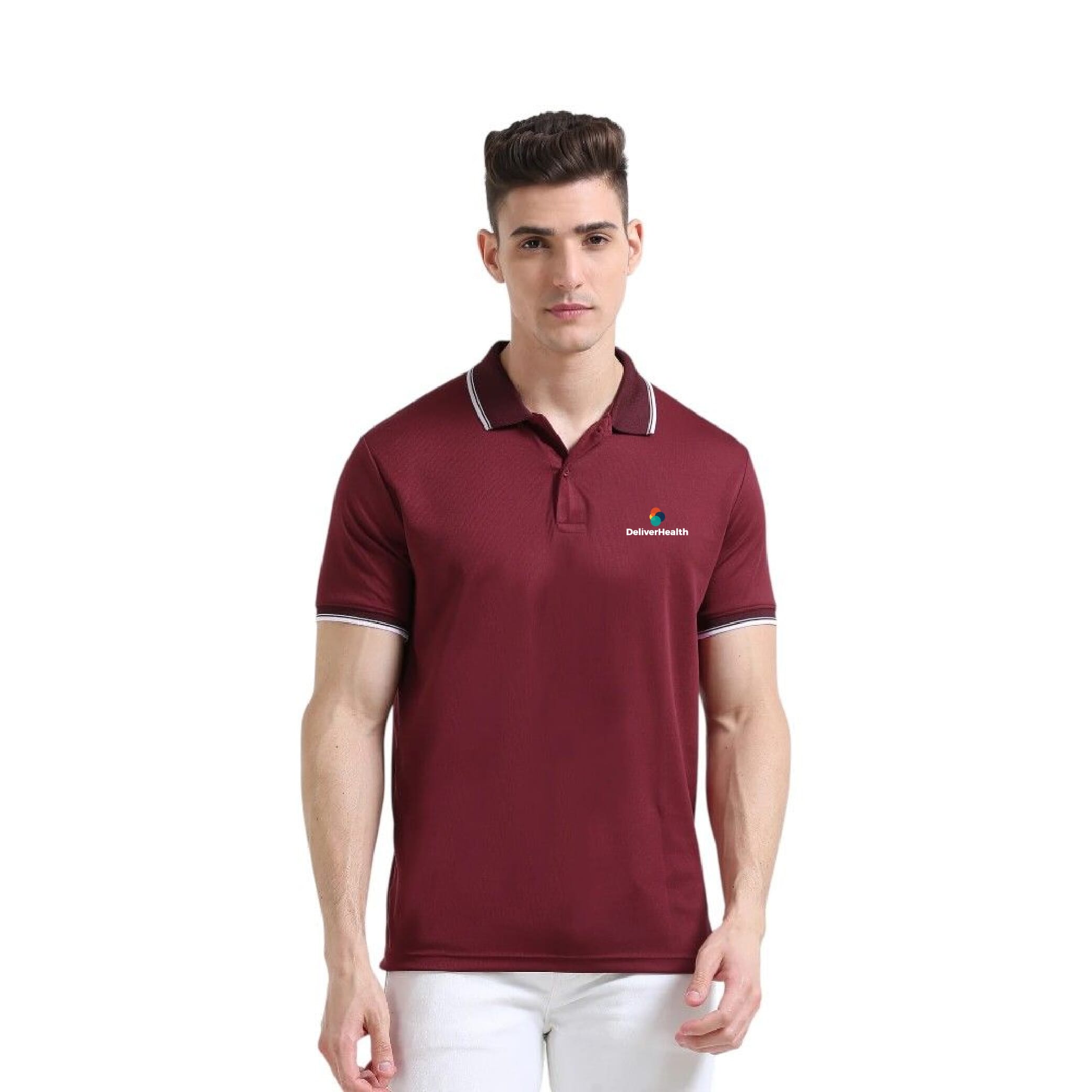 Greys&Blues PrimoKnit Polo Tshirt- Maroon with White Tipping